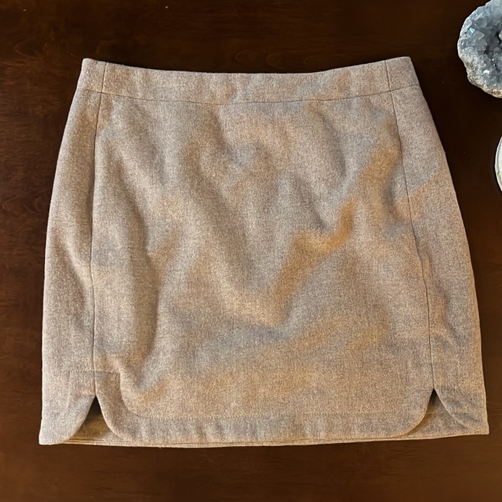 J. Crew Preppy Shirttail Wool Blend Mini Skirt in Neutral Stone Women's Size 2